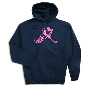 Hockey Hooded Sweatshirt - Neon Hockey Girl [Youth Small/Navy] - SS