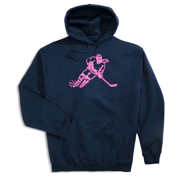 Hockey Hooded Sweatshirt - Neon Hockey Girl [Youth Small/Navy] - SS