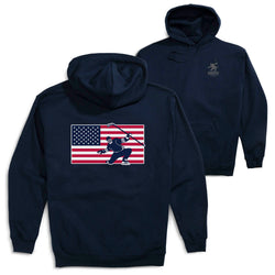 Hockey Hooded Sweatshirt - Patriotic Hockey (Back Design) [Youth Large/Navy] - SS