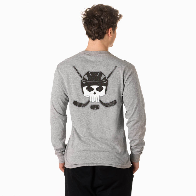 Hockey Tshirt Long Sleeve - Hockey Helmet Skull (Back Design)