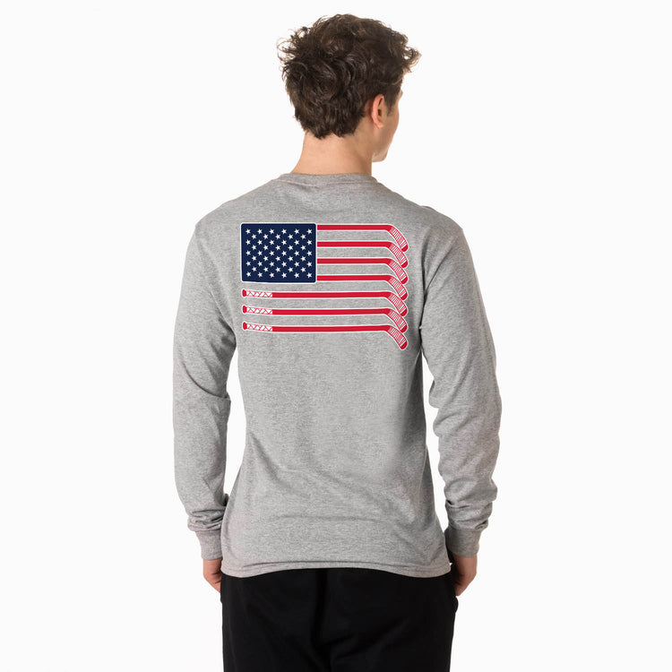 Hockey Tshirt Long Sleeve - American Flag (Back Design)