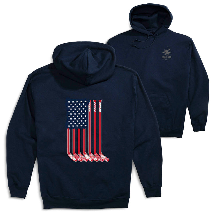 Hockey Hooded Sweatshirt - USA Sticks (Back Design) [Youth Medium/Navy] - SS