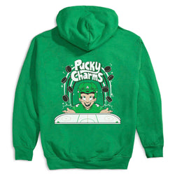 Hockey Hooded Sweatshirt - Pucky Charms (Back Design) [Green/Adult Medium] - SS