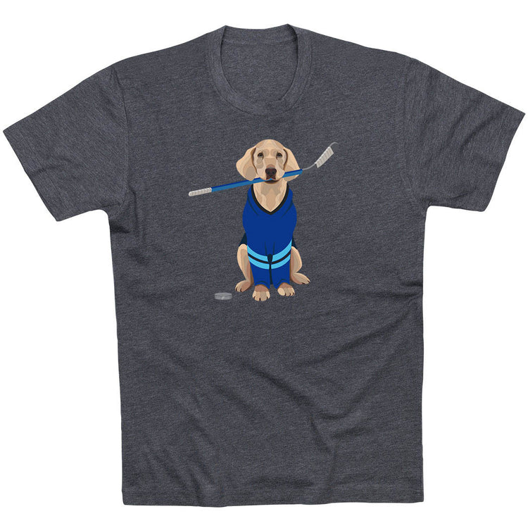 Hockey Short Sleeve T-Shirt - Puck The Hockey Dog [Adult Medium/Charcoal] - SS