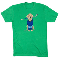 Hockey Short Sleeve T-Shirt - Puck The Hockey Dog [Adult Medium/Green] - SS