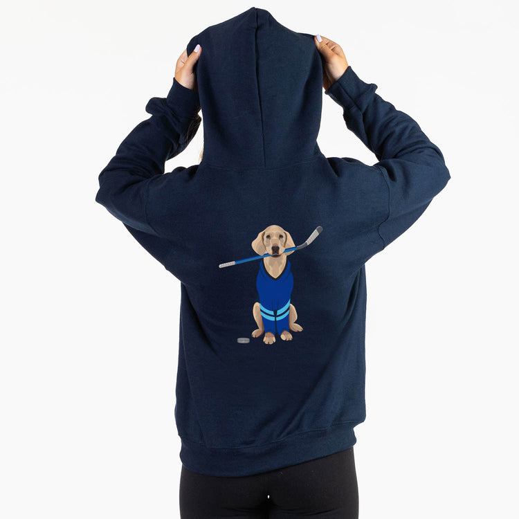 Hockey Hooded Sweatshirt - Puck The Hockey Dog (Back Design)