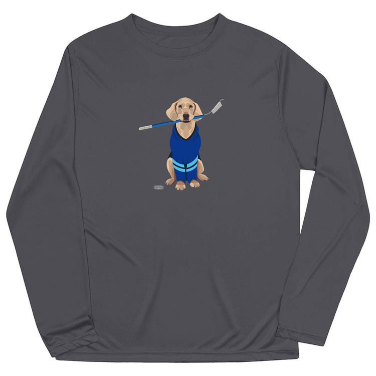 Hockey Long Sleeve Performance Tee - Puck The Hockey Dog