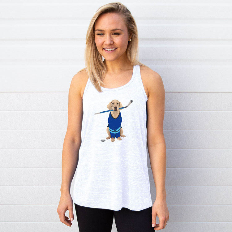 Hockey Flowy Racerback Tank Top - Puck The Hockey Dog