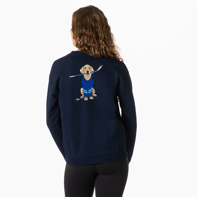 Hockey Crewneck Sweatshirt - Puck The Hockey Dog (Back Design)