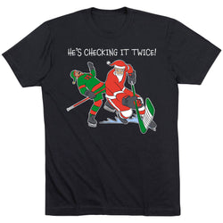 Hockey Short Sleeve T-Shirt - He's Checking It Twice [Adult Medium/Black] - SS