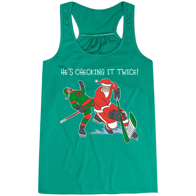 Hockey Flowy Racerback Tank Top - He's Checking It Twice