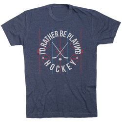 Hockey Short Sleeve T-Shirt - Rather Be Playing Hockey [Adult Small/Navy] - SS