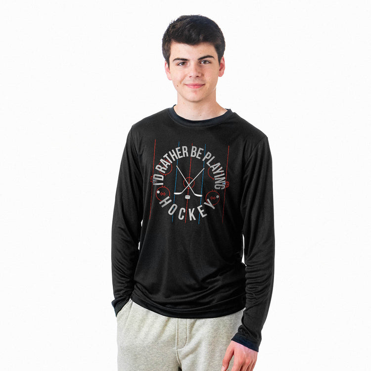 Hockey Long Sleeve Performance Tee - Rather Be Playing Hockey
