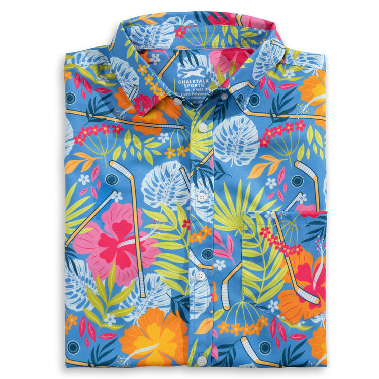 Hockey Performance Short Sleeve Button Down Shirt - Aloha