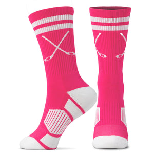 Hockey Mid-Calf Socks - Crossed Sticks - Pink