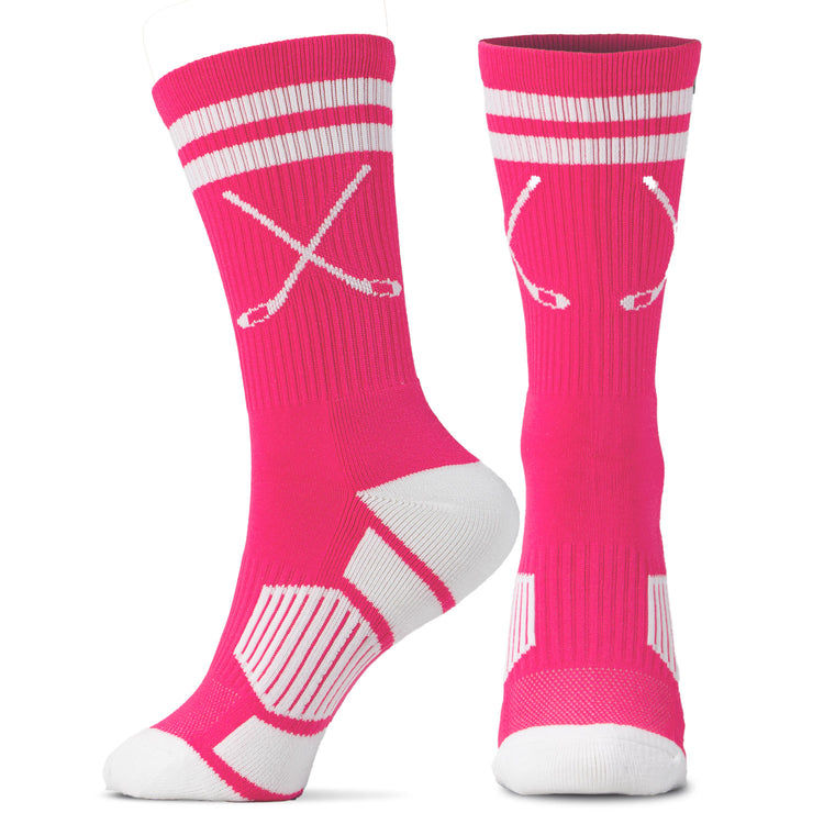 Hockey Mid-Calf Socks - Crossed Sticks - Pink