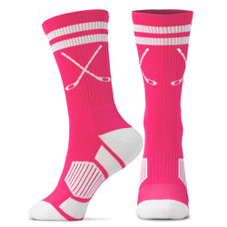 Hockey Mid-Calf Socks - Crossed Sticks - Pink