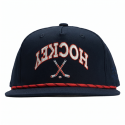 Navy blue cap with 'Hockey' text and crossed sticks on a white background