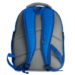 Blue and gray backpack on a white background