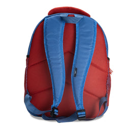 Red and blue backpack on a white background