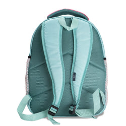 Backpack with teal straps and padding on a white background