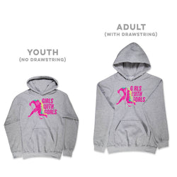 Gray hoodies with 'Girls with Goals' graphic on a white background