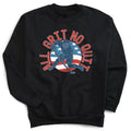 Black sweatshirt with a graphic of a hockey player and 'All Grit No Quit' text on a white background