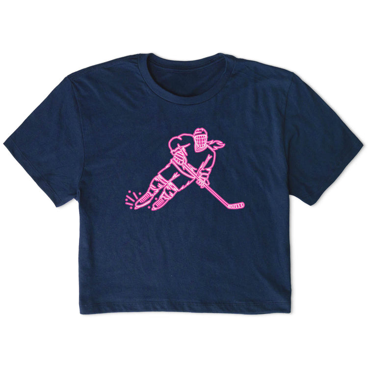 Hockey Short Sleeve Crop Tee - Neon Hockey Girl