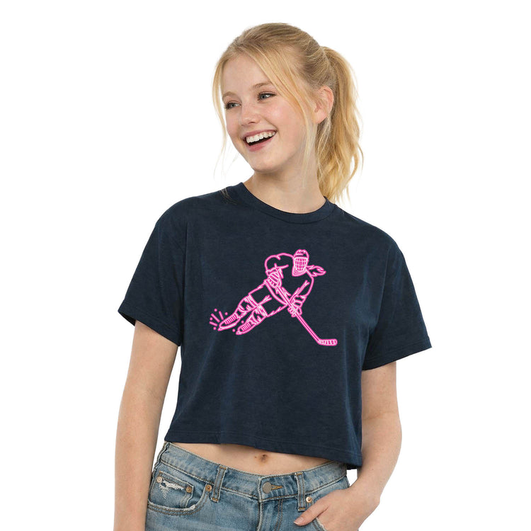Hockey Short Sleeve Crop Tee - Neon Hockey Girl