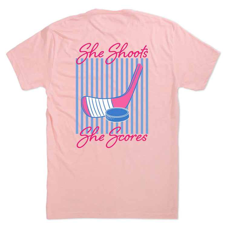 Hockey Short Sleeve T-Shirt - She Shoots She Scores (Back Design)