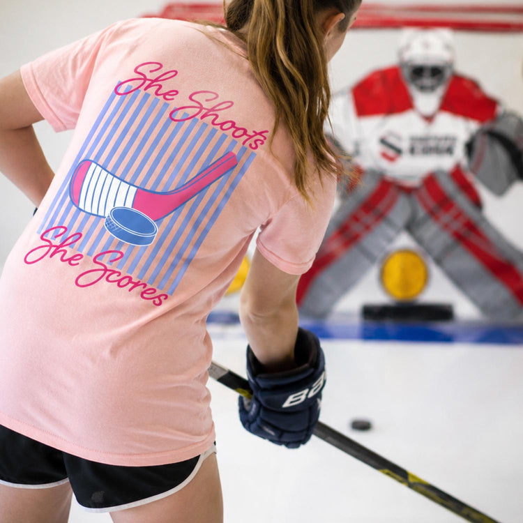 Hockey Short Sleeve T-Shirt - She Shoots She Scores (Back Design)