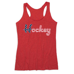 Red tank top with 'Hockey' printed in a patriotic font on a white background