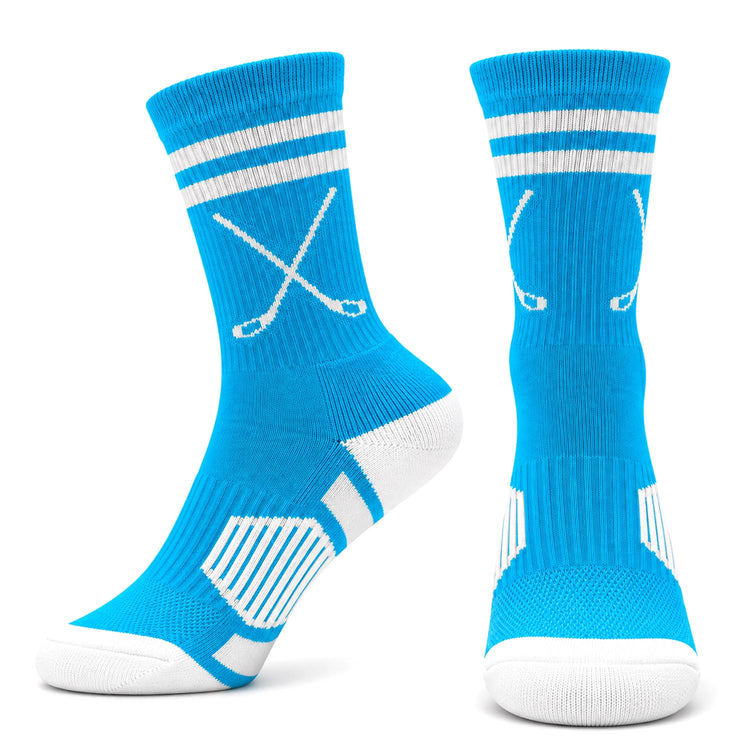 Hockey Woven Mid-Calf Socks - Crossed Sticks - Teal