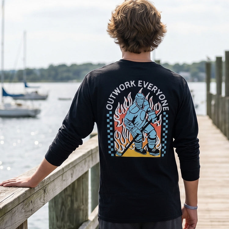 Hockey Tshirt Long Sleeve - Outwork Everyone (Back Design)