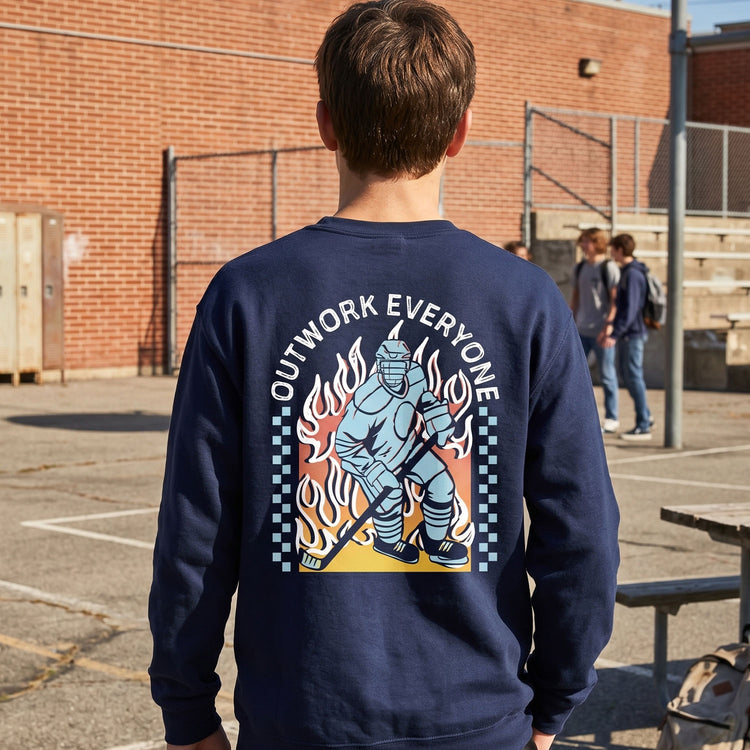 Hockey Crewneck Sweatshirt - Outwork Everyone (Back Design)