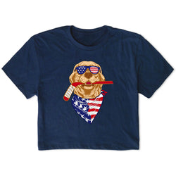 Navy blue t-shirt with a graphic of a hockey dog wearing sunglasses and a bandana on a white background