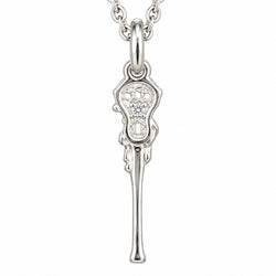 Sterling Silver Lacrosse Stick Pendant Necklace with Cubic Zirconia