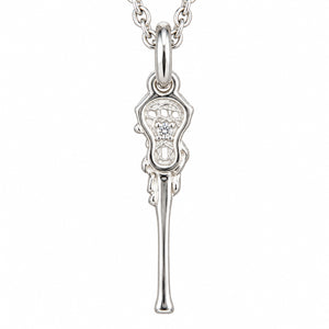 Sterling Silver Lacrosse Stick Pendant Necklace with Cubic Zirconia