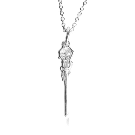 Sterling Silver Lacrosse Stick Pendant Necklace with Cubic Zirconia