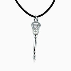 Austrian Crystal Silver Lacrosse Stick Pendant Necklace with Cubic Zirconia