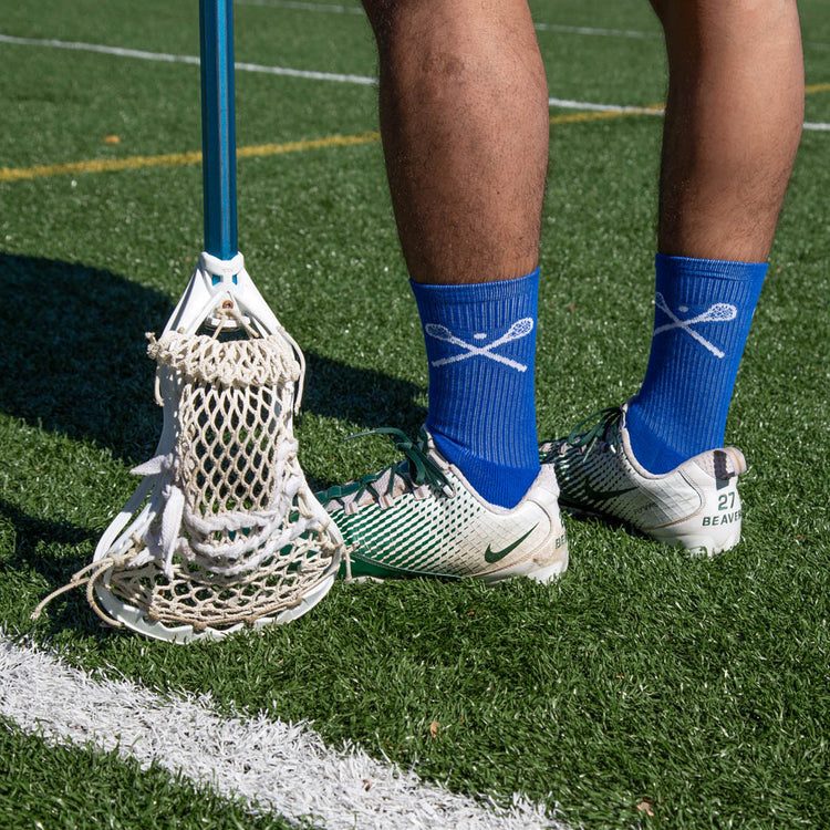 Lacrosse Woven Mid-Calf Socks - Crossed Sticks (Blue)