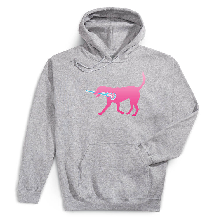 Girls Lacrosse Hooded Sweatshirt - LuLa the Lax Dog (Pink) [Gray/Adult Small] -SS