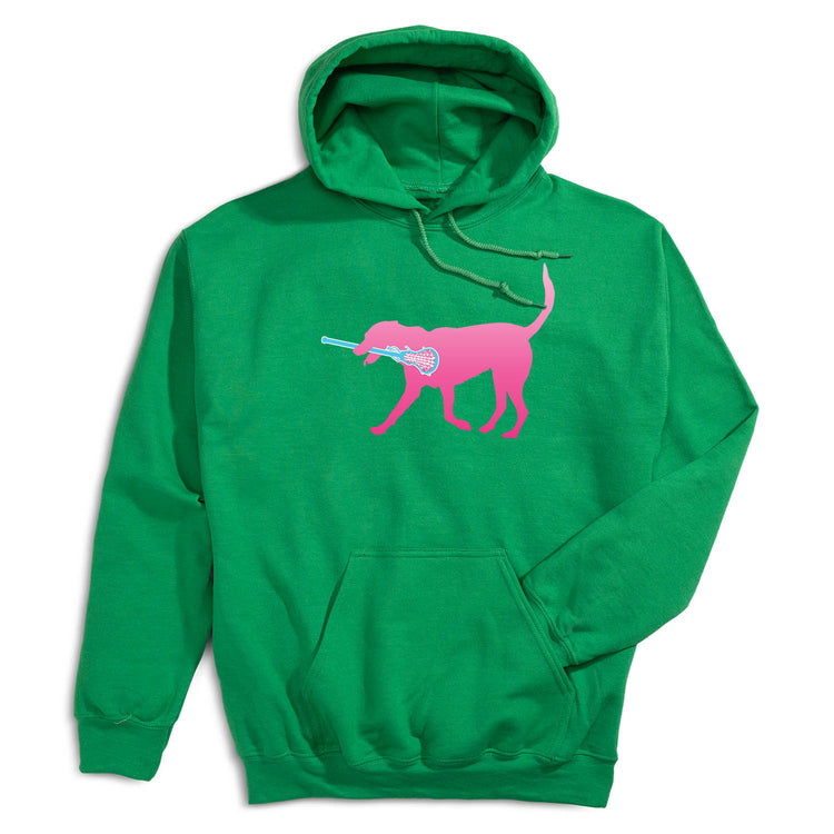 Girls Lacrosse Hooded Sweatshirt - LuLa the Lax Dog (Pink) [Green/Adult Small] - SS