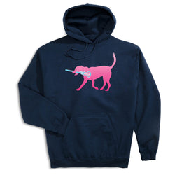 Girls Lacrosse Hooded Sweatshirt - LuLa the Lax Dog (Pink) [Adult Large/Navy] - SS