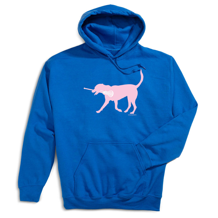Girls Lacrosse Hooded Sweatshirt - LuLa the Lax Dog (Pink) [Royal/Youth Small] - SS
