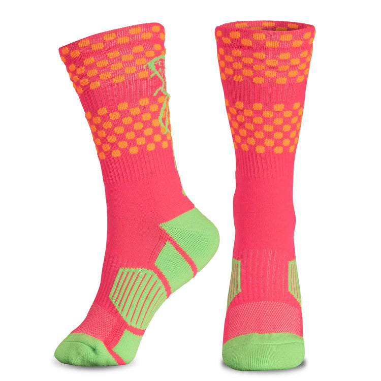Girls Lacrosse Woven Mid-Calf Socks - Aloha (Pink/Orange/Green)