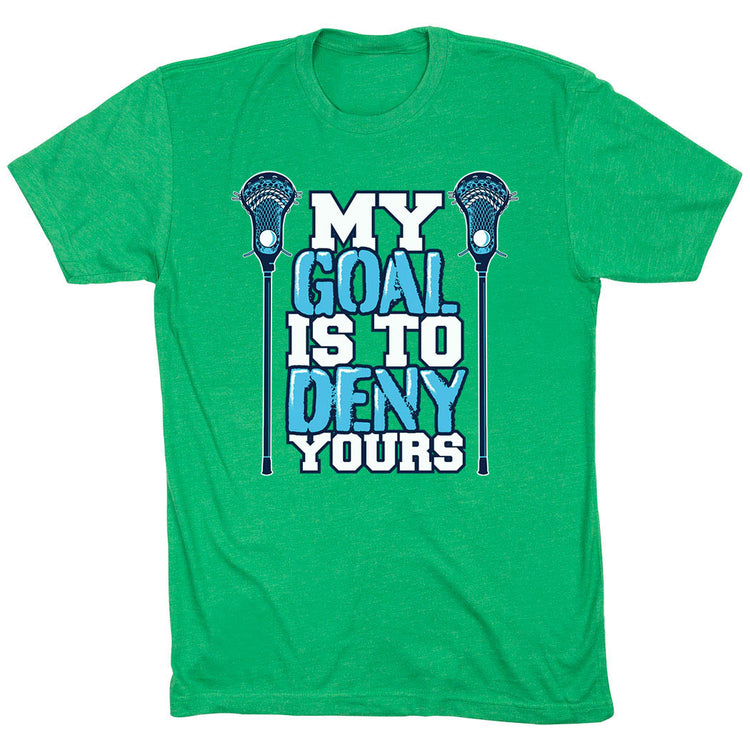 Guys Lacrosse Short Sleeve T-Shirt - My Goal Is To Deny Yours [Green/Youth Medium] - SS