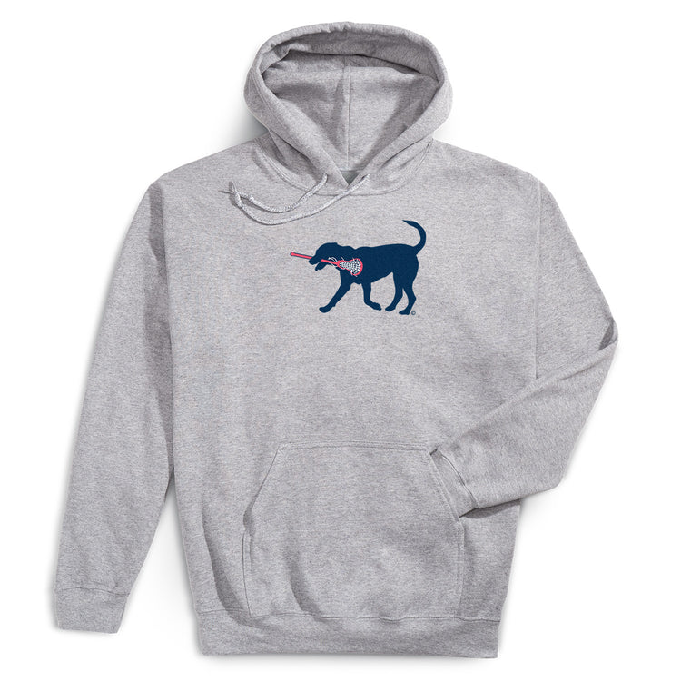 Girls Lacrosse Hooded Sweatshirt - LuLa The LAX Dog(Blue) [Adult Medium/Gray] - SS