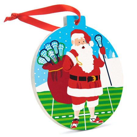 Lacrosse Round Ceramic Ornament - Santa