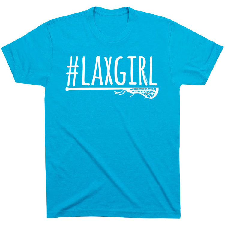 Girls Lacrosse Short Sleeve T-Shirt - #LAXGIRL [Turquoise/Adult Small] - SS